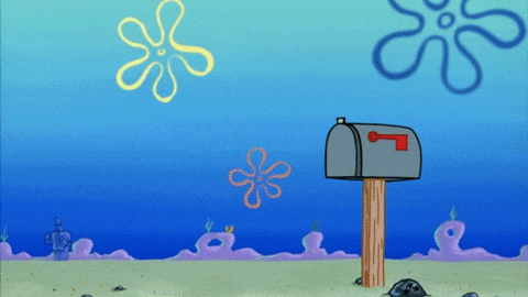 Spongebob putting a letter in a mailbox