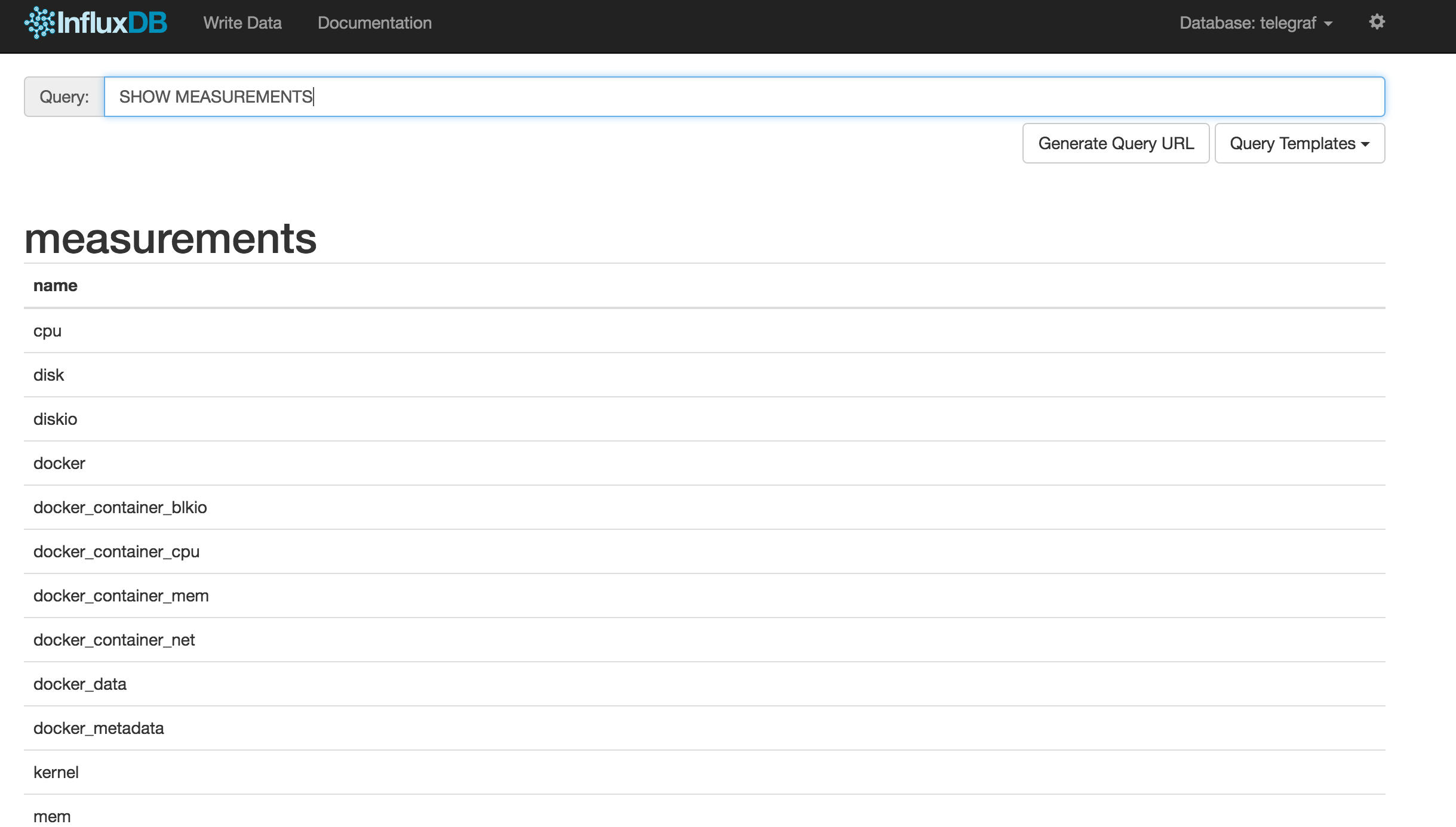 InfluxDB Telegraf Measurements