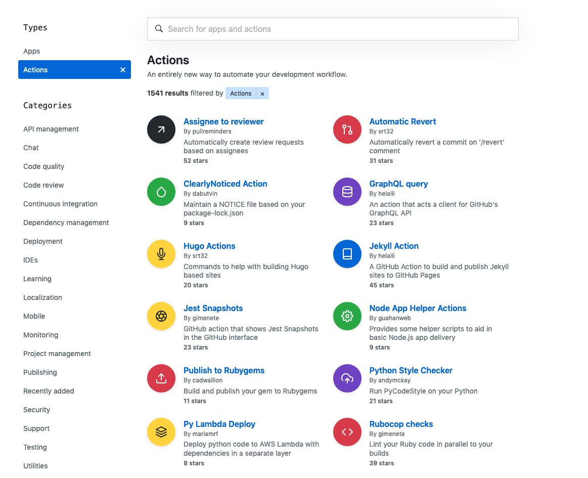 Actions with their icons