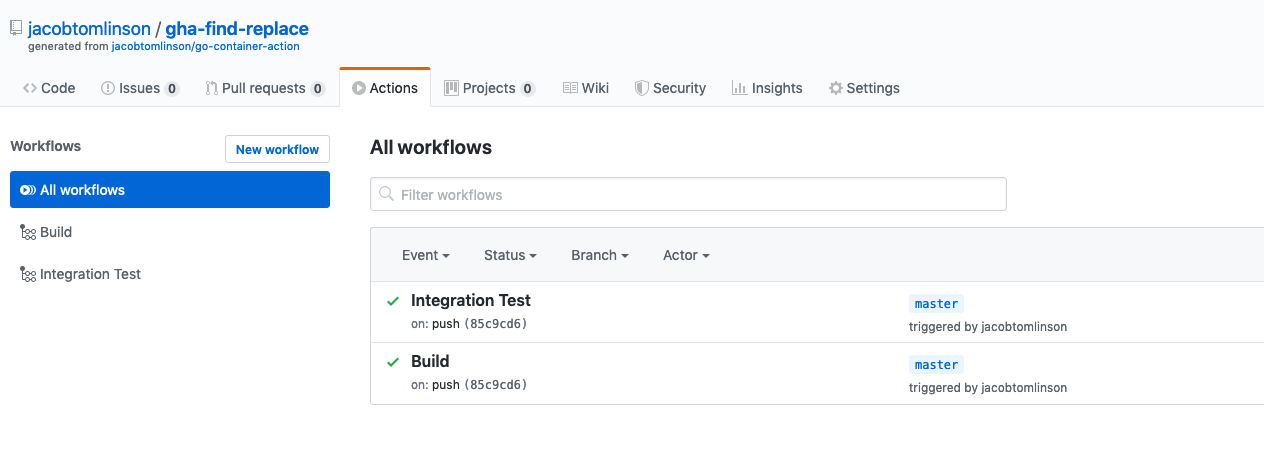 GitHub Actions running on our Action