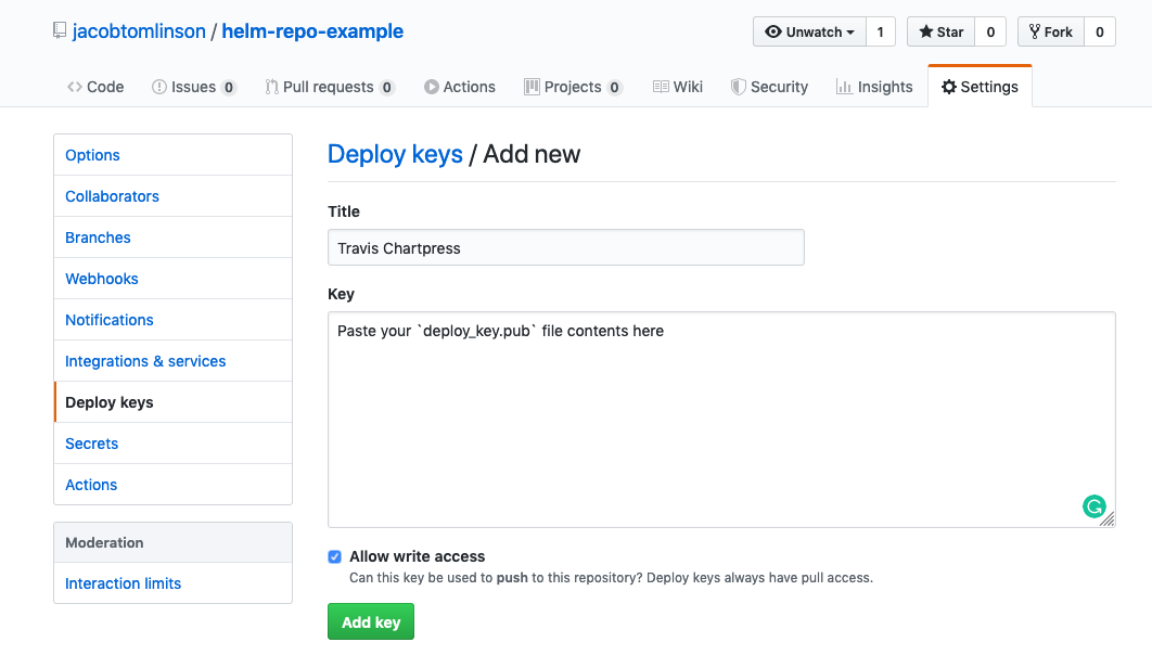 Creating deploy key on GitHub