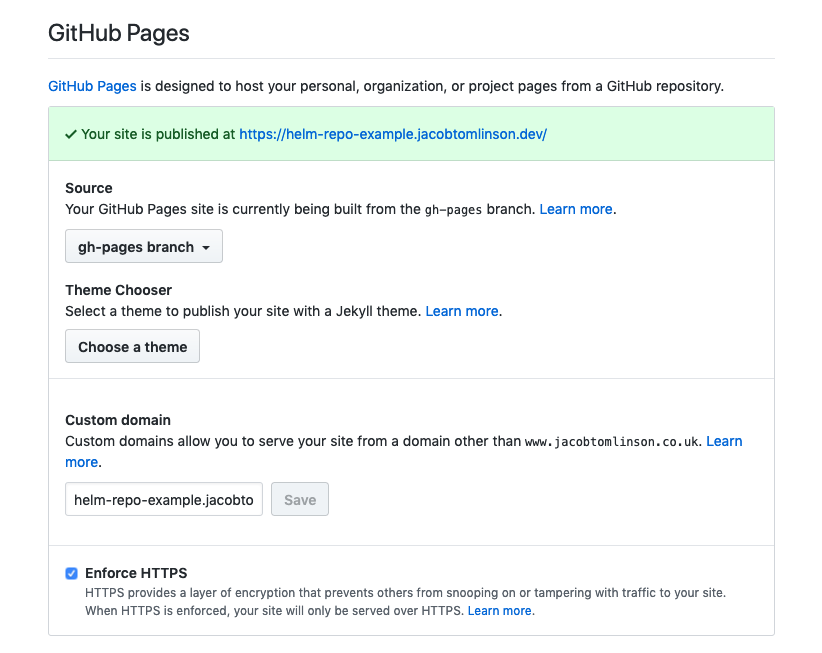 My GitHub Pages settings