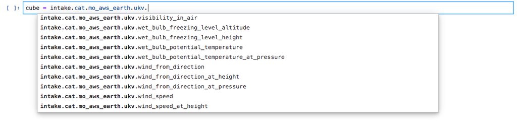 Tab completing the UKV model variables from the mo_aws_earth catalog