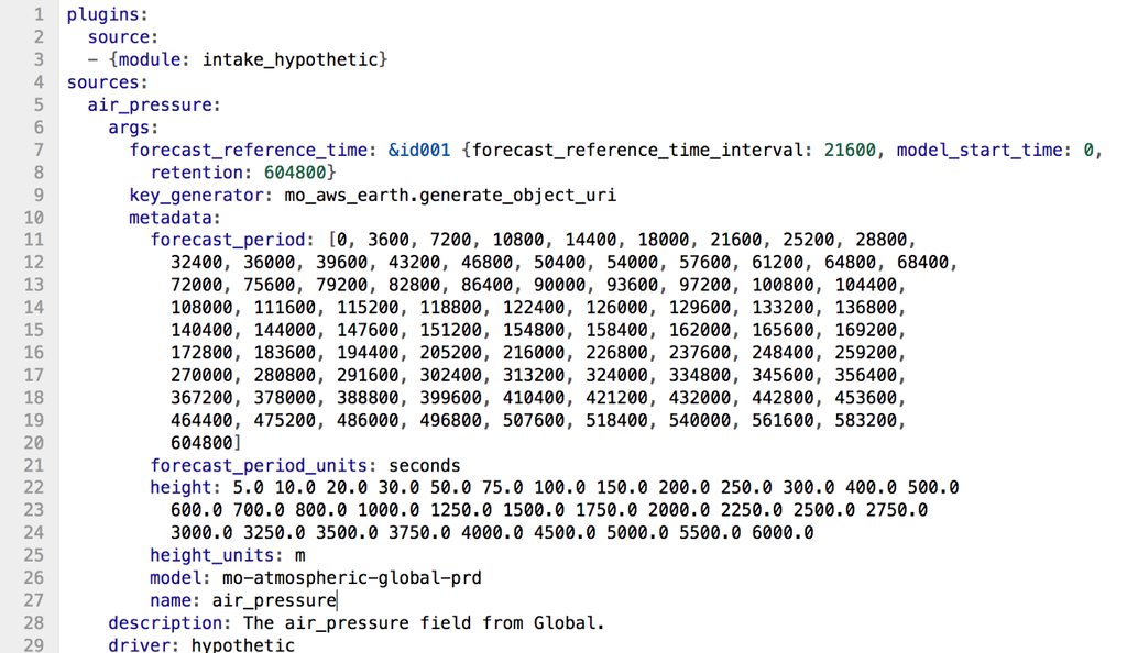 An example hypothetic intake catalog