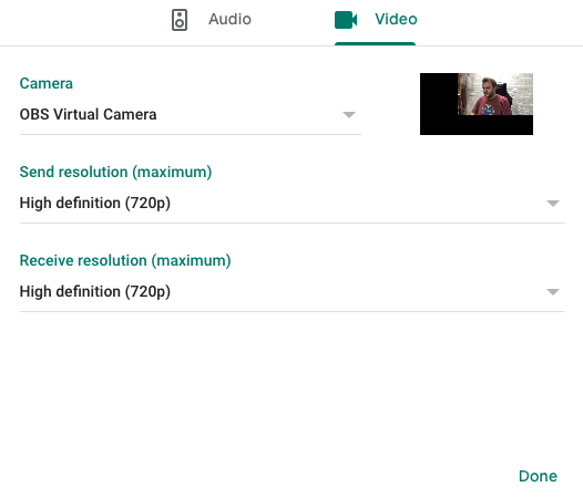 Hangouts video settings