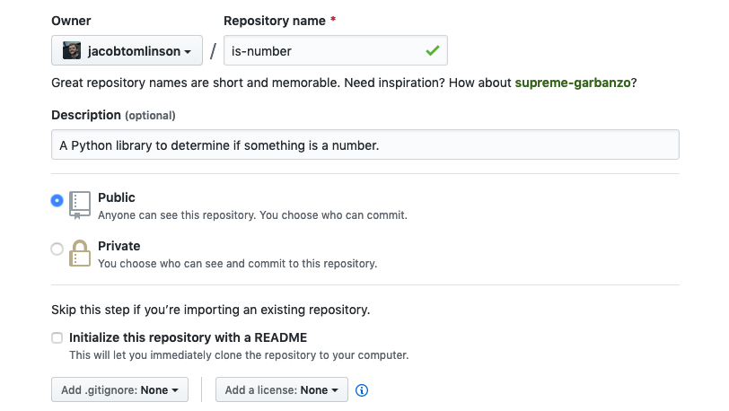 Create new repo form