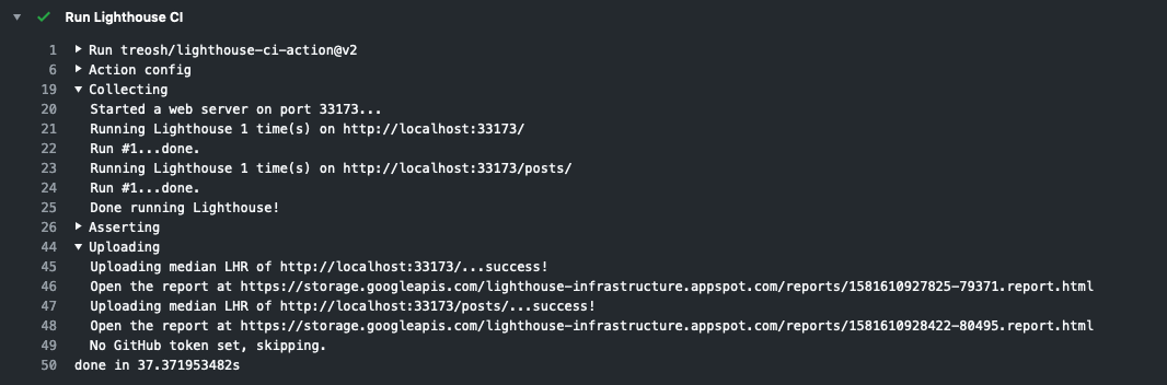 Lighthouse CI output