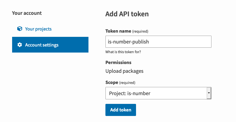 Creating is-number API Token