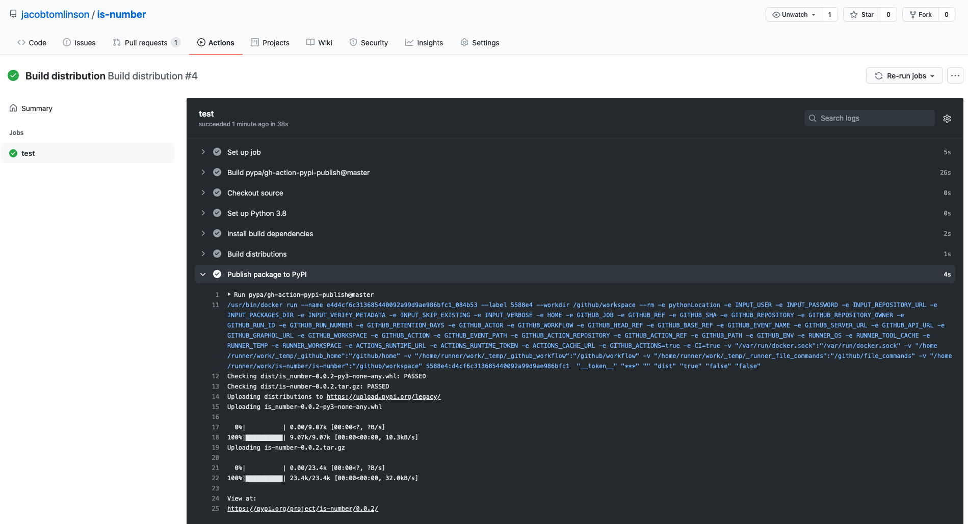 Publish Package to PyPI step uploading 0.0.2