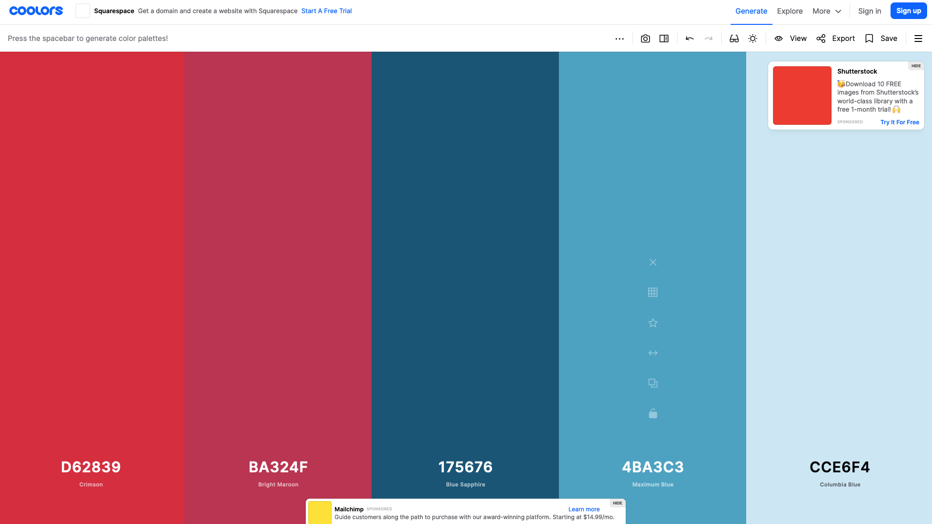 My generated palette on coolors