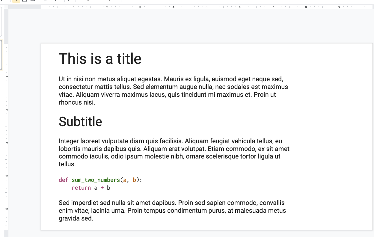 Google Slides with some sample text