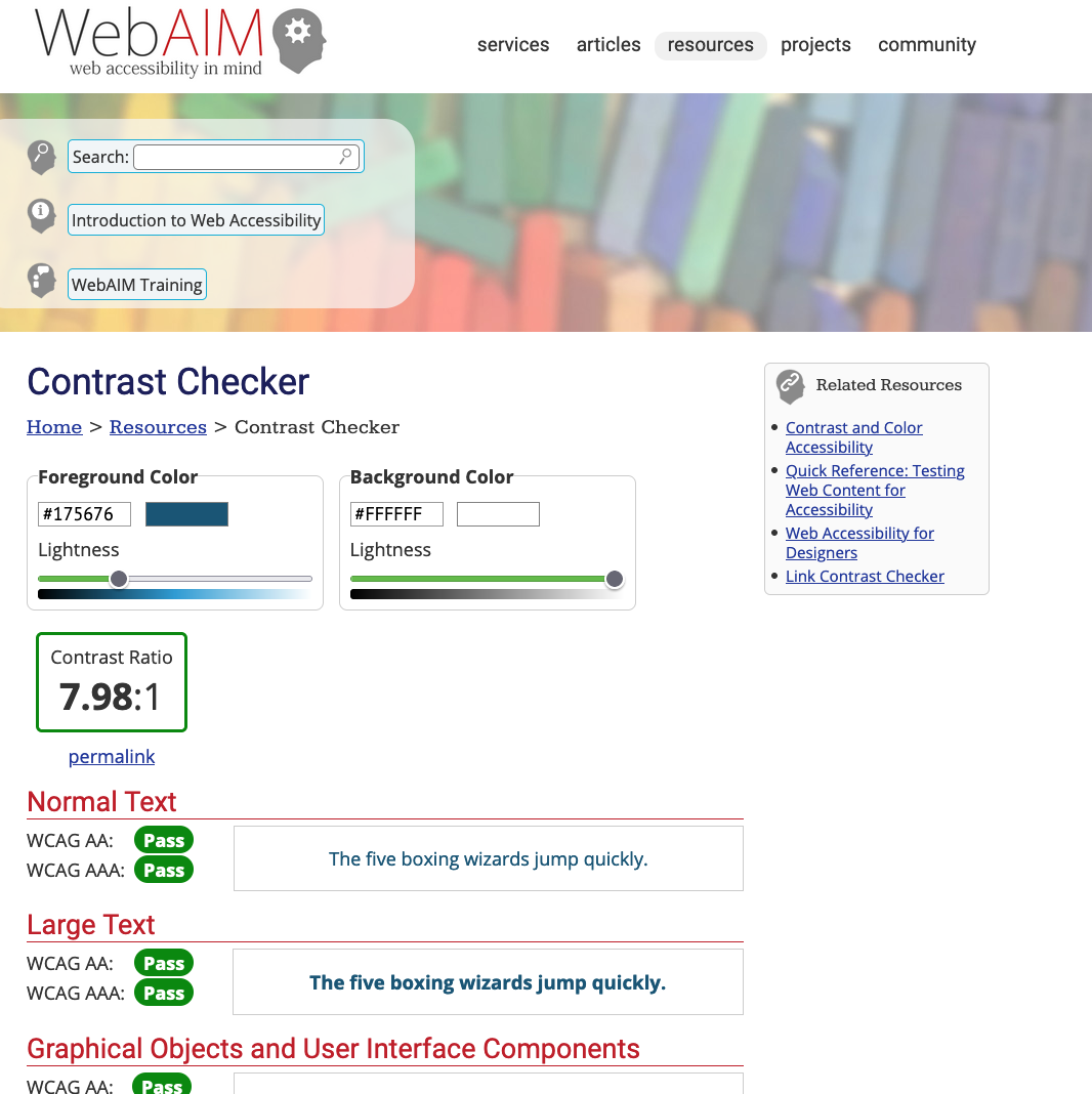 Checking one of my generated colours in WebAIM