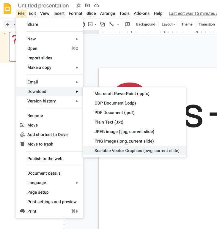 Menu to download as SVG