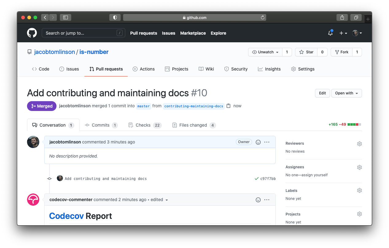 Screenshot of merged contributing-maintaining-docs PR