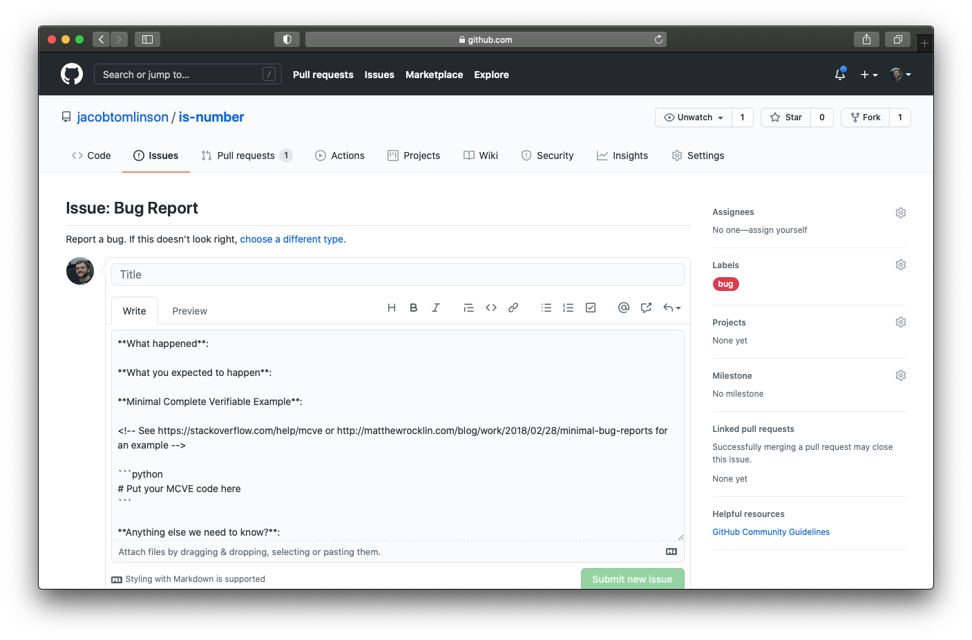 Screenshot of Add issue template