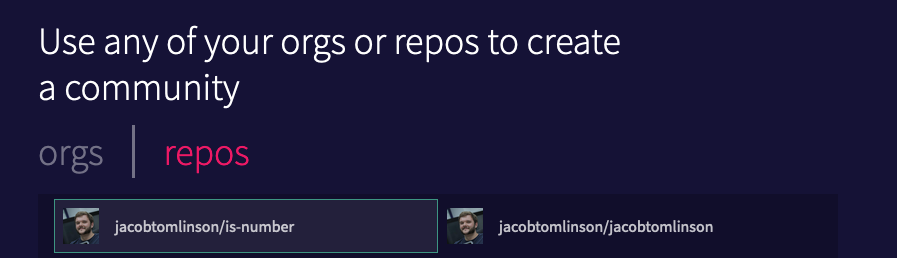 Screenshot of Gitter repo selection page