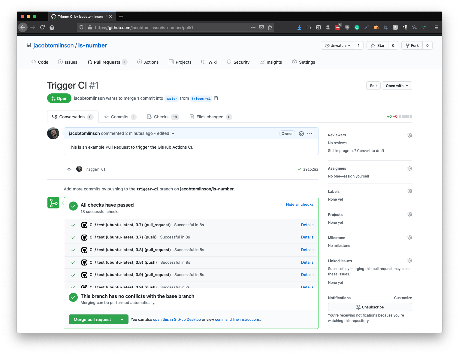 A Pull Request with all Actions passing