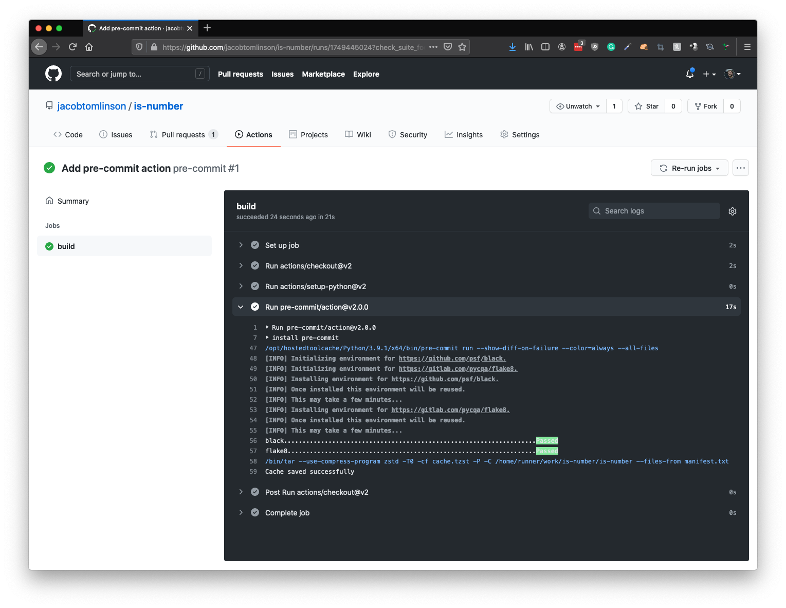 Pre-commit GitHub Action passed