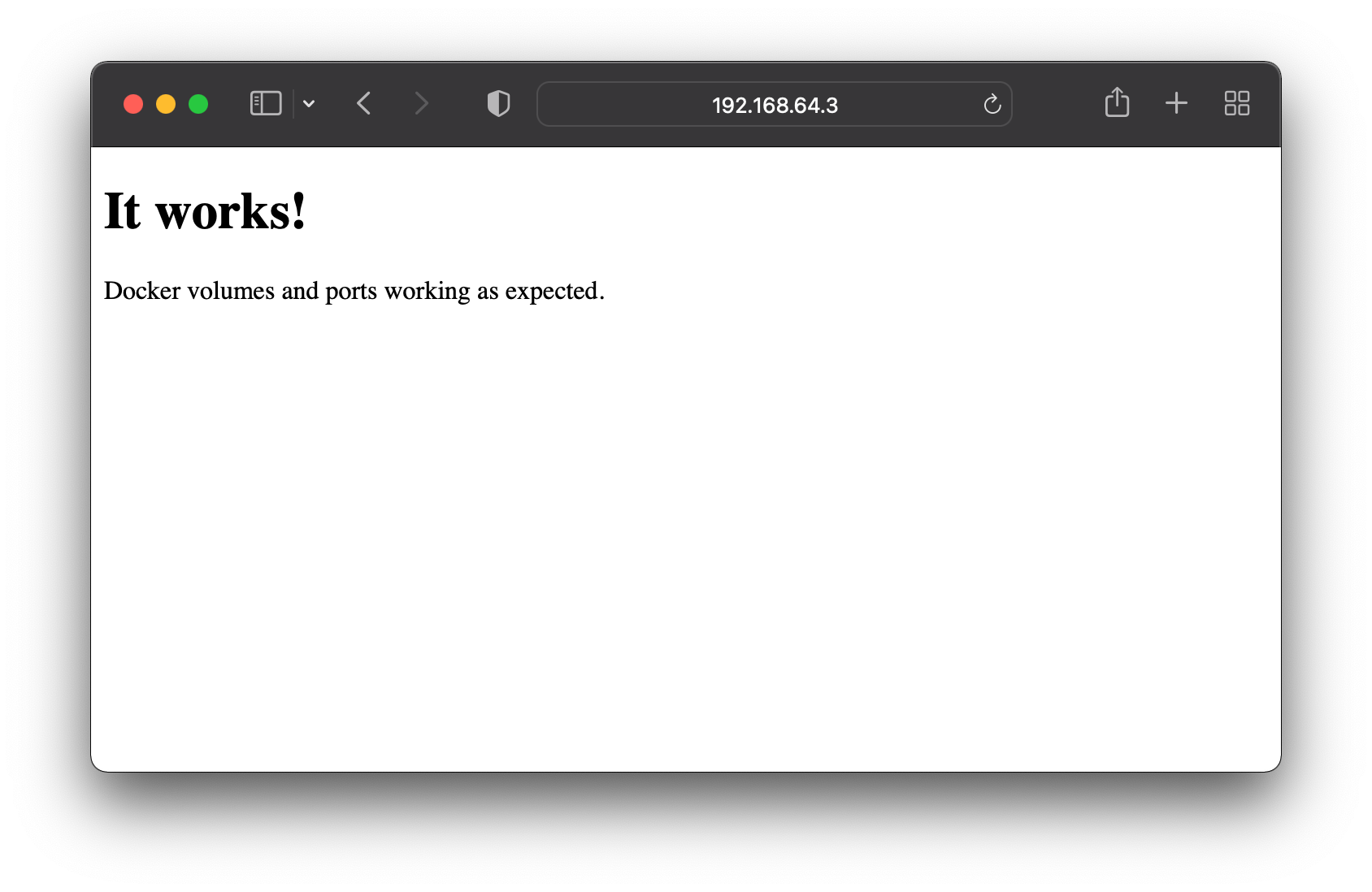Our test page showing at the virtual IP