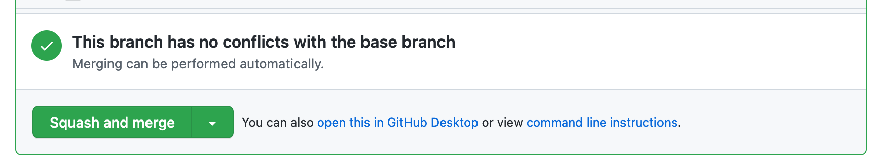 Screenshot of the squash and merge button on GitHub
