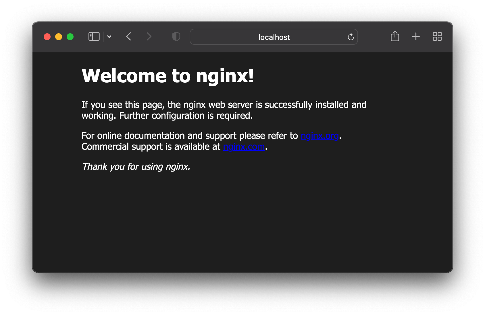 Web browser showing the nginx welcome page