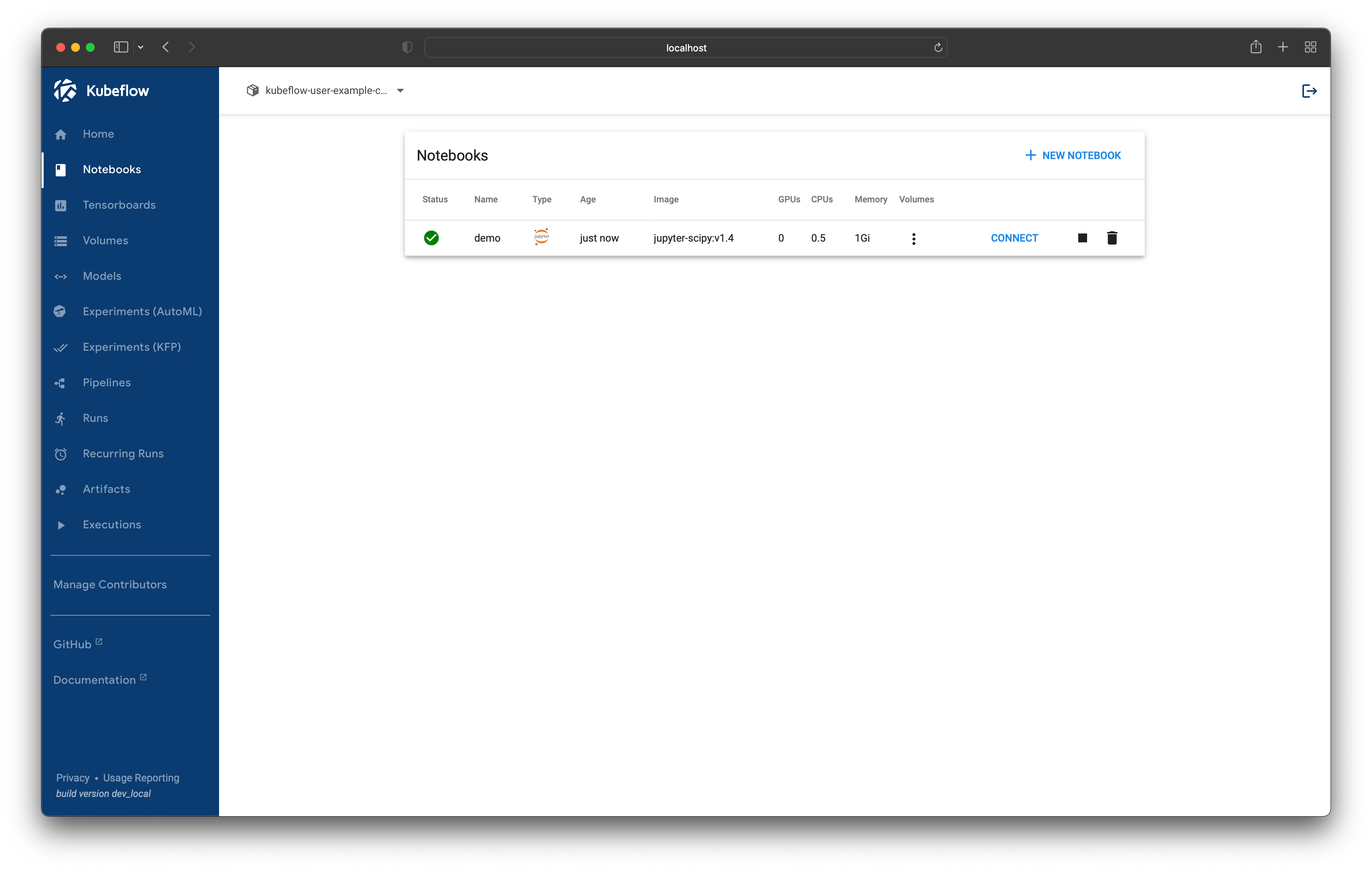 Running notebook server in KubeFlow