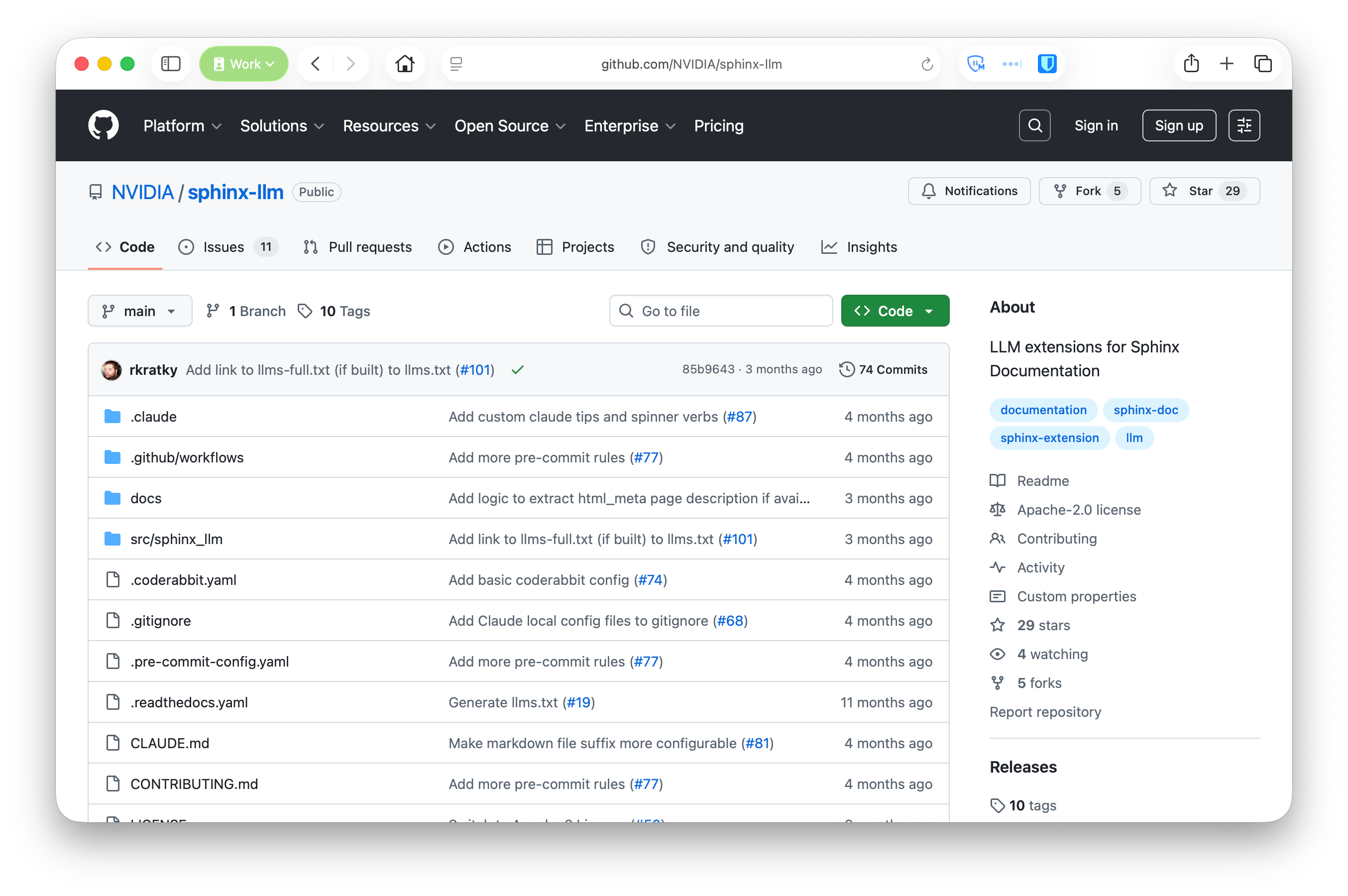 Screenshot of the sphinx-llm GitHub repo